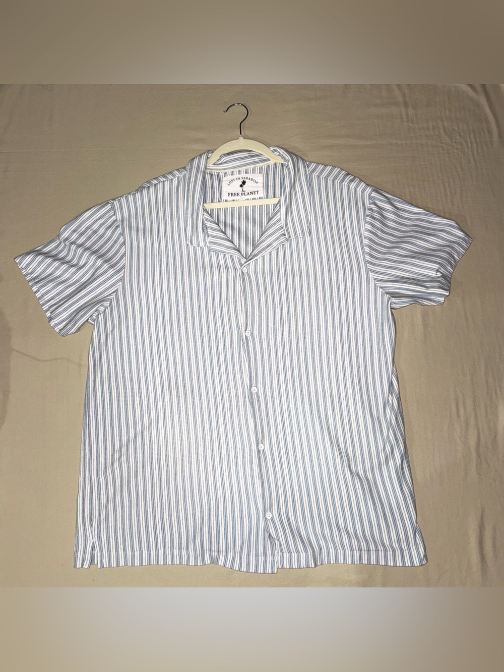 Free Planet Light Blue & White Striped Short Sleeve Button-Down